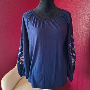 Chico's Embroidered Sleeve Top Women's Size Medium